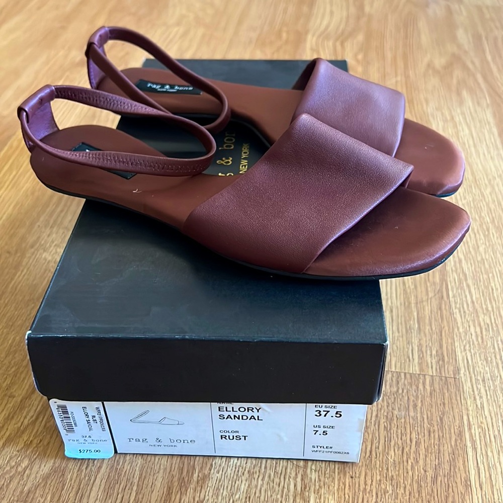 Rag & Bone Ellory Sandal in Rust, size US 7.5. Brand new, in original packaging